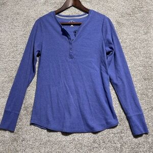 Blue Mountain Woman’s Long Sleeve Ribbed 1/4 Button Shirt Blouse Size Small